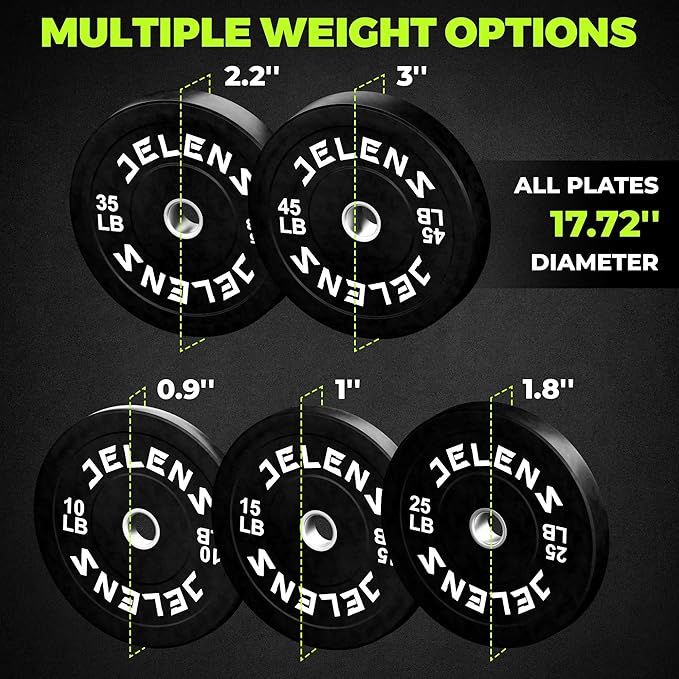 Olympic Barbell Weight Plates Set, 2-Inch Black/Colored Rubber Bumper Plate Weight Set for Strength Training and Weightlifting, Multiple Options