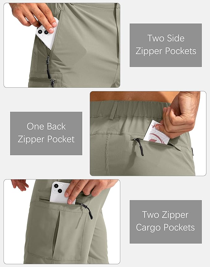 Pudolla Men's Hiking Cargo Shorts 9" Lightweight Outdoor Work Shorts for Men Travel Golf Camping Casual with 5 Zipper Pockets