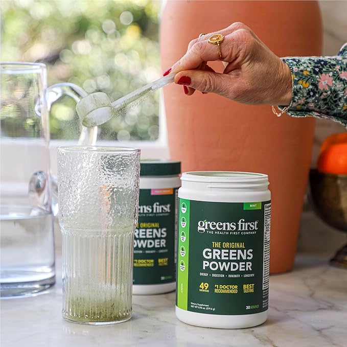 Greens First Original Greens Powder - 49 Superfoods - Organic Fruits & Veggies - Prebiotics, Probiotics & Digestive Enzymes - Antioxidant Smoothie - Dairy Free, Vegan & Non-GMO (Berry, 30 Servings)