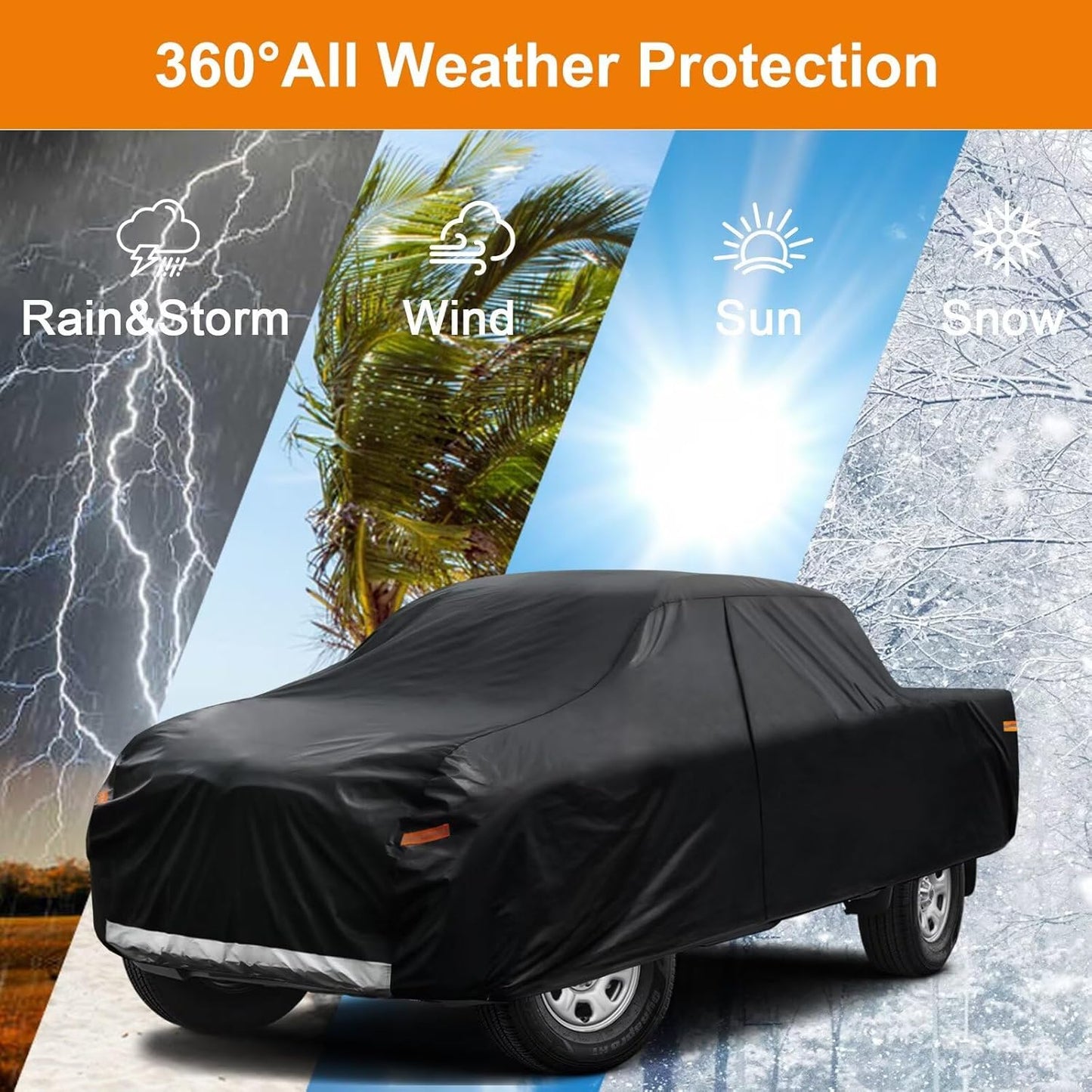 Kayme Truck Cover Custom Fit Ford F-250(2001-2016) Super Cab Short Bed. Full Exterior Heavy Duty Outdoor Pickup Truck Car Cover Waterproof All Weather.Car Tarp for Wind Sun Dust Protection.Black