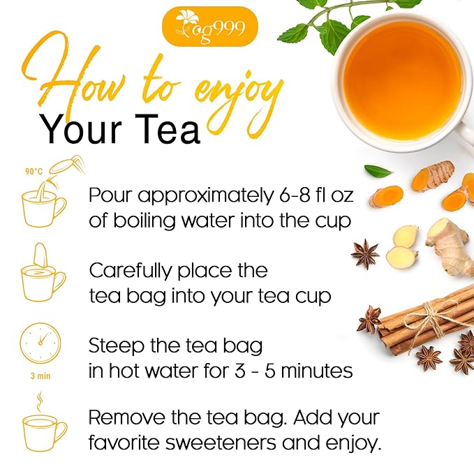 20 Tea Bags - Anti-Inflammaherb Loose Leaf Tea, 100% Natural from Ginger, Turmeric, Peppermint, Black Pepper, Cinnamon. No Sugar, No Caffeine, No Gluten, Vegan