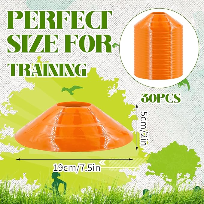 60/30 Pack Soccer Training Cones - Agility Cones with Carry Bag, Sturdy Disc Cones for Sports Training, Soccer, Football, Basketball, Indoor Outdoor Sports, Festive Events, Field Cone Markers