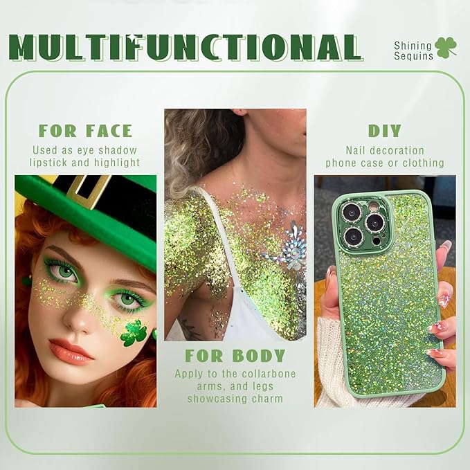 Roll-on Holographic Body Glitter Gel for Face Hair, Chameleon Color Changing Glitter Gel Under Light, Chunky Mermaid Sequins Festival Party Rave Accessories Shimmer Makeup (16# Laser Green)