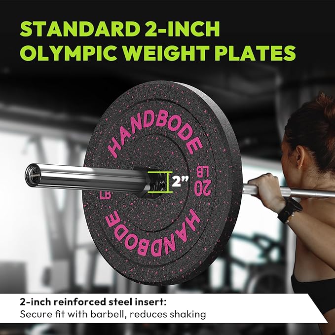 Colored Bumper Weight Plates Olympic Weight Plate Set 2-Inch, 10/15/20/25/35/45/55 lb Barbell Weight Plates Set for Home Gym, Rubber Strength Training Weights Plates for Weight Lifting