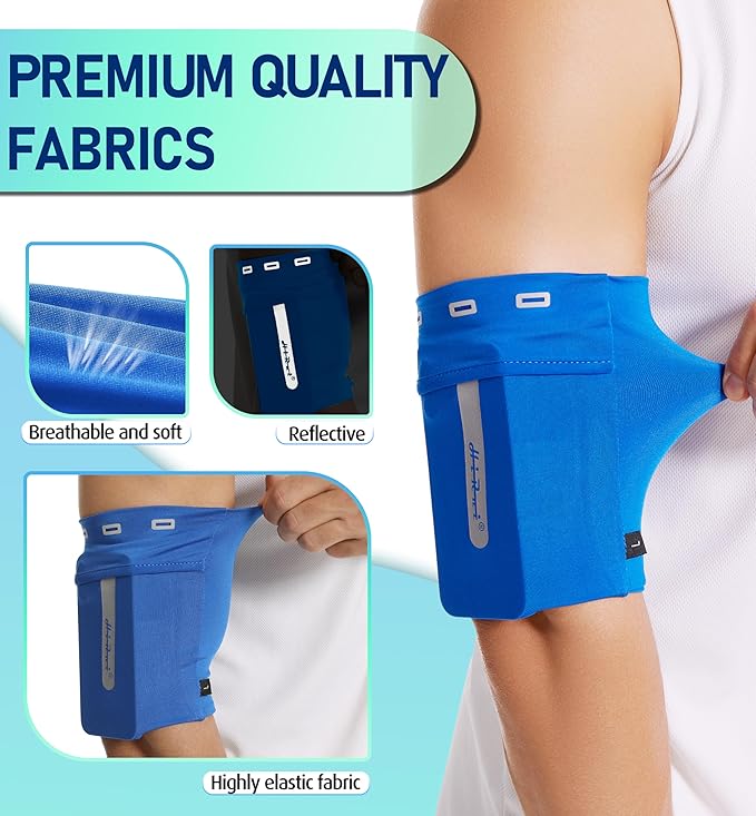 HiRui Running Armband Sleeve Universal Sports Armband Cell Phone Holder Armband for Exercise Workout, Compatible with iPhone 16/15/14/13/Plus/Pro Samsung Galaxy All Phones (XL, Blue)