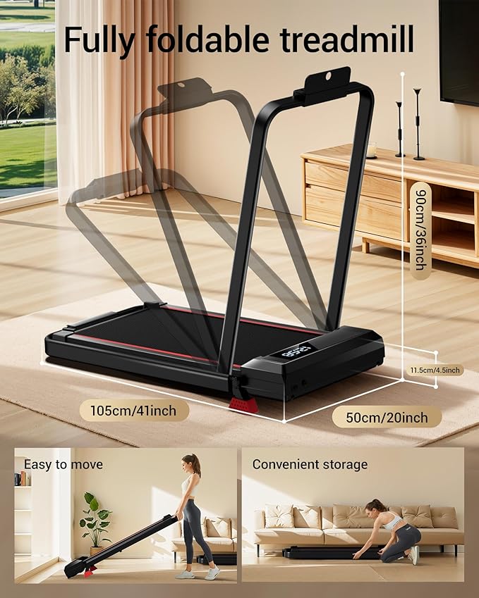 3-in-1 Portable Under Desk Treadmill, 17% Incline Walking Pad Treadmills for Home and Office, Folding Treadmill with 2.5 HP Quiet Brushless, 300 LBS Capacity