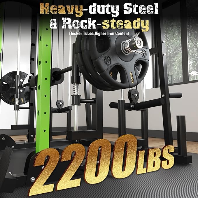 Smith Machine,2200 LBS Squat Rack for Home Gym with Dual Pulley System,Multifunctional Power Rack Cage for Strength Training with More Attachments