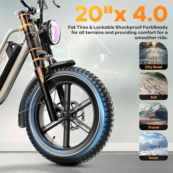 1500W Electric Bike for Adults,48V 20/60Ah Removable Battery Max Range 80Miles & 30MPH Electric Bicycle,20''×4" Fat Tire Ebike,Adult Electric Bicycles for Commute Beach Snow,E-Bike UL Certified