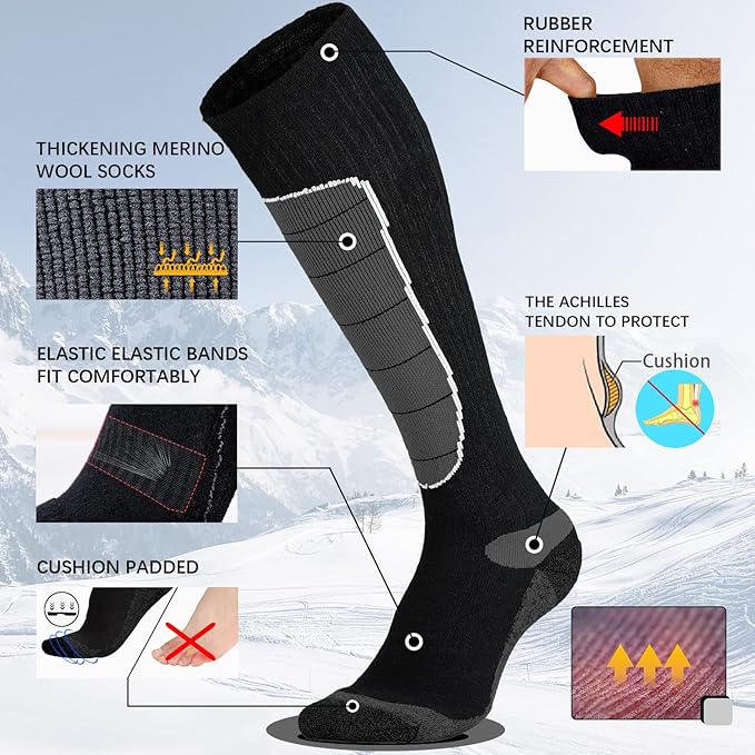 Hylaea Merino Wool Ski Socks, Cold Weather Socks for Snowboarding, Snow, Winter, Thermal Knee-high Warm Socks, Hunting