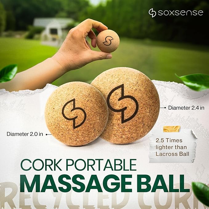 Soxsense Cork Foot Massage Balls & Toe Stretching Bands Set (4 PCS) – Plantar Fasciitis Relief, Foot Pain Therapy Tools