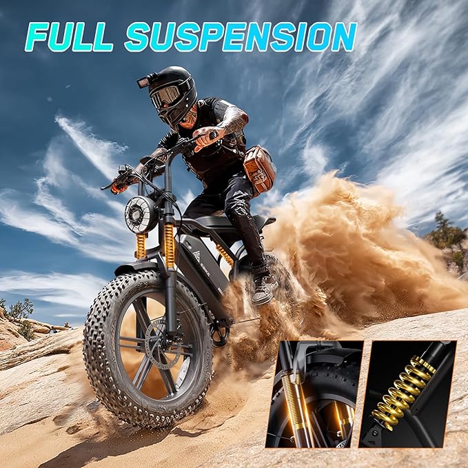 TST Electric Bike for Adults, 1500W Peak Brushless Motor 28 MPH 60 Miles/110 Miles Fat Tire E Bike with 48V 15Ah/ 25Ah Removable Battery 20" Electric Dirt Bike Hydraulic Suspension and 7-Speed