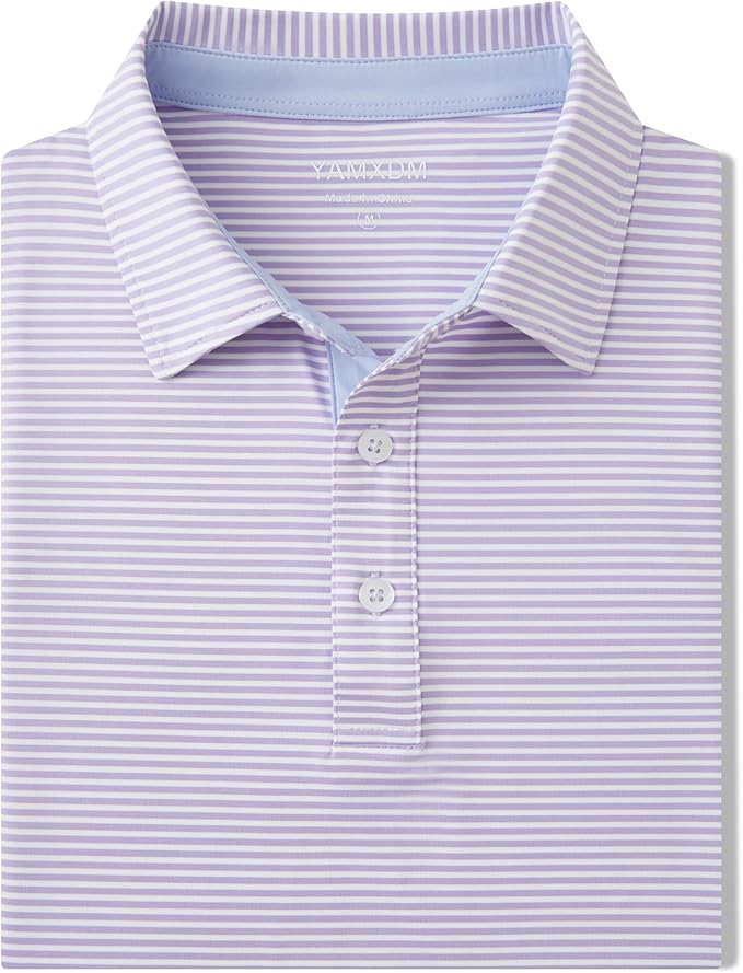 Golf Shirts for Men - Moisture Wicking Short Sleeve Performance Sport Casual Striped Collared Mens Polo Shirt