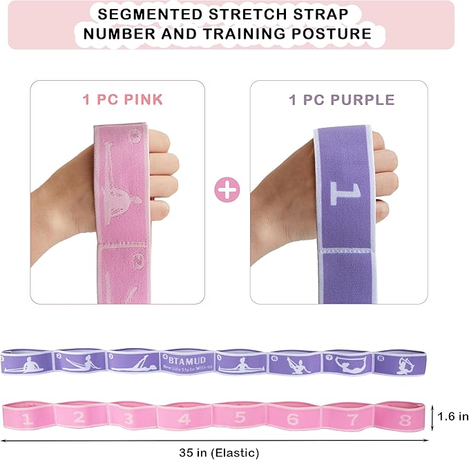 2 Pcs Kids Stretch Bands Dance Stretching Straps for Children Gymnastics Equipment Dance Training Elastic Band for Kids Multi-Loop Numbered Stretch Band for Ballet Cheerleading-8 Loops