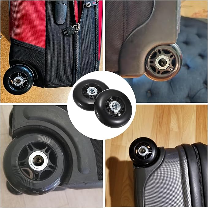 OwnMy 80mm x 23mm Luggage Wheels Replacements - Set of 2 Mute Suitcase Replacement Wheels with Black Screws Axles Bearings, Rotatable Rubber Luggage Suitcase Swivel Wheel Kit