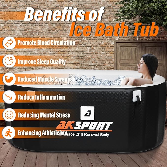 AKSPORT Ice Bath Tub for Athletes, 238 Gallons Inflatable Cold Plunge Tub Compatible with Water Chillers, Icebath for Recovery & Cold Water Therapy, Portable Bathtub for Indoor & Outdoor-Black