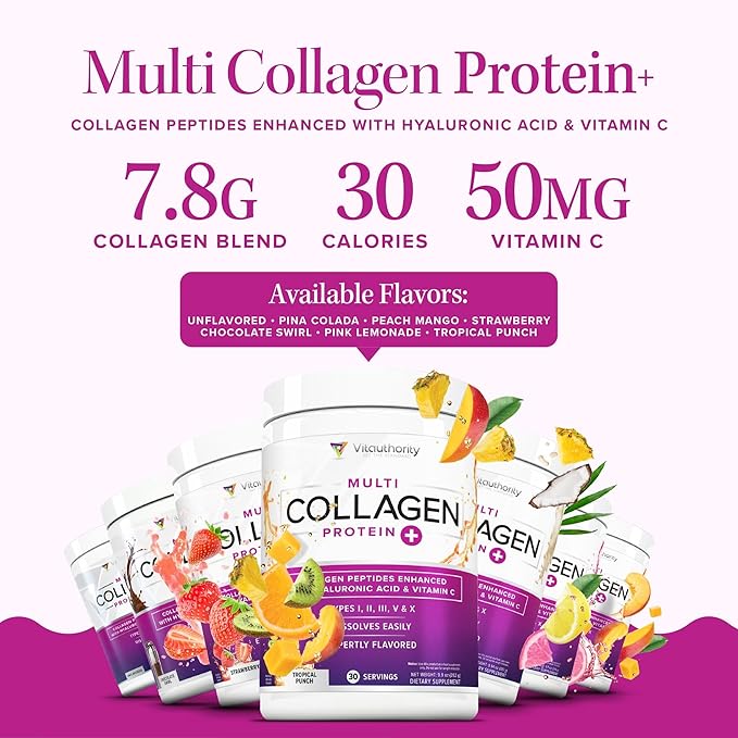 Multi Collagen Peptides Powder for Women - Hydrolyzed Flavored Collagen Powder for Women with Types I II III V & X Vitamin C & Hyaluronic Acid for Hair Skin and Nails (Pina Colada) - 30 Servings