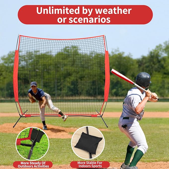 7x7/16x10/20x10ft Backstop Net, Ball Stop Net with Handbag,Fix Sports Net Barrier by 4 Spike&2 Sandbag,Sports Practice Barrier Net for Baseball,Softball,Lacrosse Train,Backstop Net for Backyard