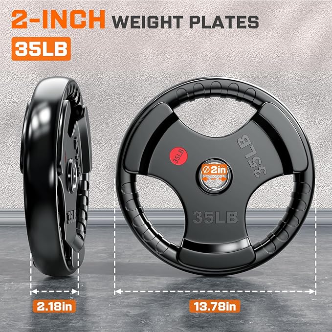 XDDIAS Rubber Weight Plates for Barbell, 2-Inch Olympic Grip Plate for Strength Training, Weightlifting and Bodybuilding in Home & Gym, Solid Cast Iron Weight Plates Pair and Sets