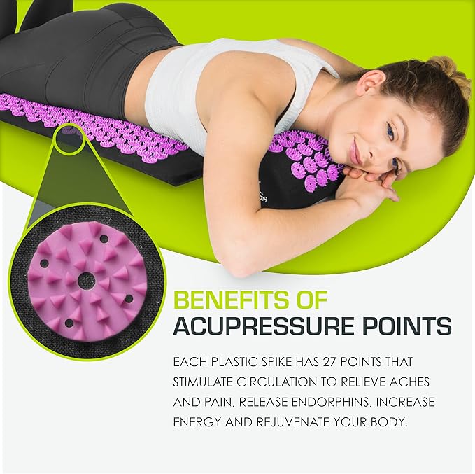 ProsourceFit Acupressure Mat and Pillow Set for Back/Neck Pain Relief and Muscle Relaxation, Large - Gray/Gray