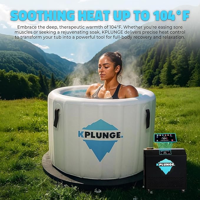 Arctic Fox 39" 1-Person Inflatable Cold Plunge Ice Bath or Hot Tub with 1 HP Chiller and Heater, PVC Insulated Lid, Hand Pump, Repair Kit, 88-Gallon Capacity, Indoor/Outdoor Tub – Gray