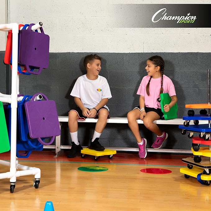 Champion Sports Scooter Board – Choice of Handles or No Handles, Durable Plastic Scooters for Youth Gym & PE Class, Indoor & Outdoor Play, Non-Marring Wheels, Multiple Sizes & Colors