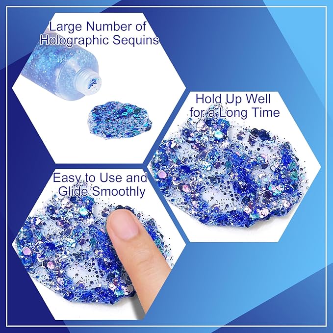 MEICOLY Chameleon Blue Body & Face Glitter Gel, Color Changing Mermaid Sparkle for Concerts & Parties, 50ml