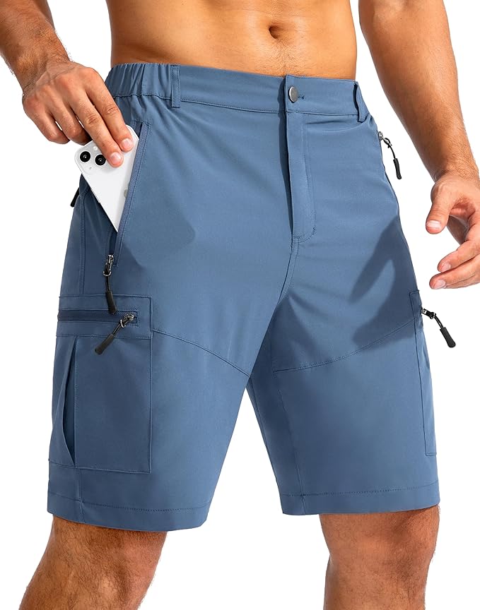 Pudolla Men's Hiking Cargo Shorts 9" Lightweight Outdoor Work Shorts for Men Travel Golf Camping Casual with 5 Zipper Pockets