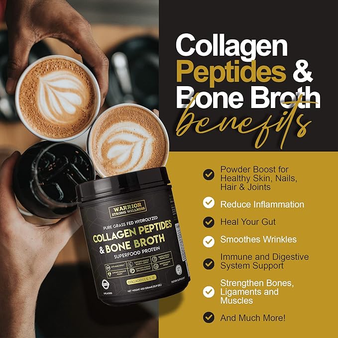 Premium Collagen Peptides Bone Broth Powder: Grass Fed Hydrolyzed Collagen Boost for Healthy Skin, Nails, Hair, Joints, Muscles, Bones, Digestion, Keto Friendly, Unflavored