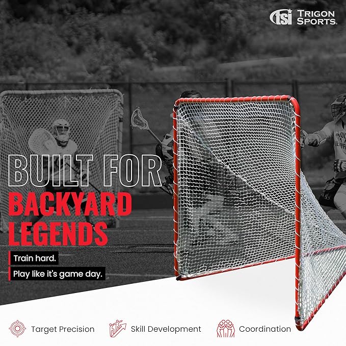 Trigon Sports Lacrosse Goal, 72” x 72” Portable Lacrosse Nets for Backyard, Steel Frame Lax Goal Hockey Soccer Training Equipment for Practice & Accuracy