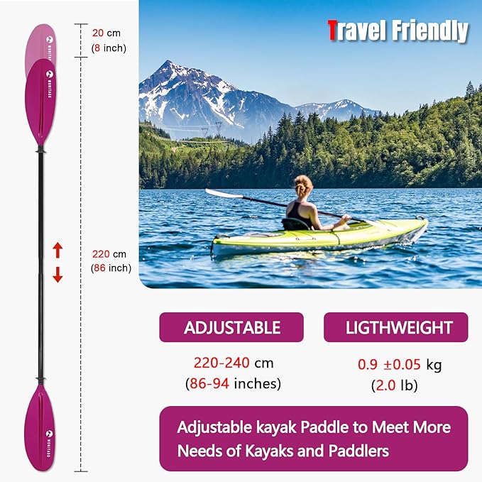 Kayak Paddle Premium Carbon Fiber Paddle with Reinforced PP + Fiberglass Blade, Floating Adjustable Kayaking Oars, 3 Piece, 220-240 cm/86-94 Inches, 240-260 cm/94-102 Inches