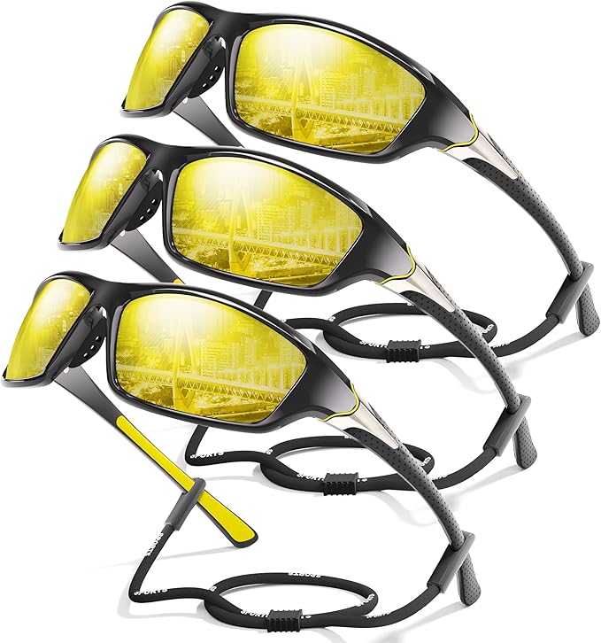 3 Pack Polarized Sports Sunglasses for Men, Mens Sunglasses Wrap Around UV400 Protection for Cycling Fishing Driving