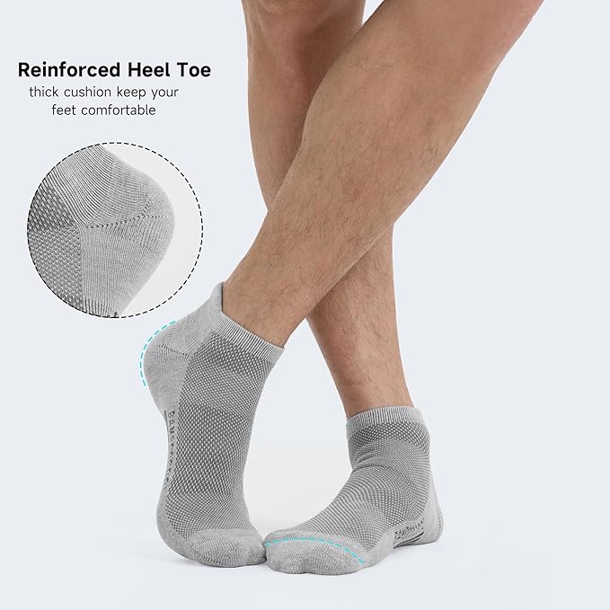 BAMBOO COOL Men's Ankle Socks Athletic Cushioned Moisture Wicking, Running Socks Arch Support Breathable, Heel Tab 8 Pack
