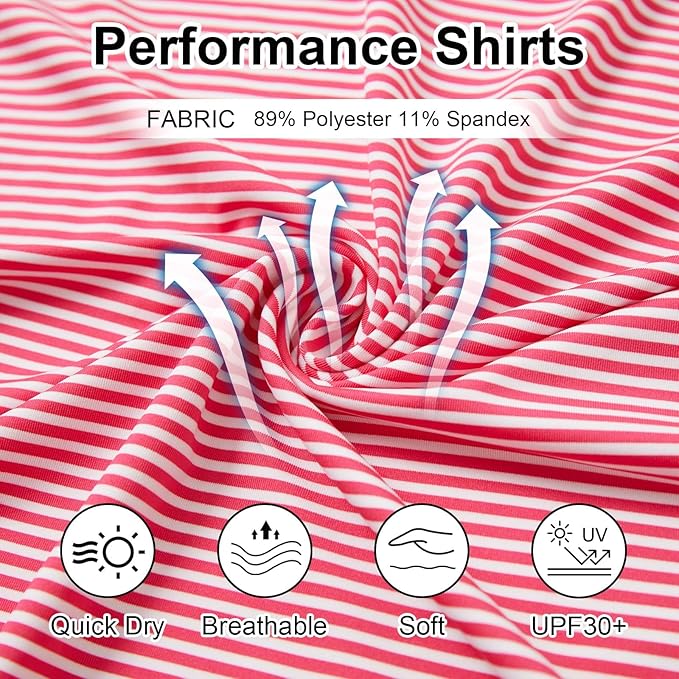 Golf Shirts for Men - Moisture Wicking Short Sleeve Performance Sport Casual Striped Collared Mens Polo Shirt