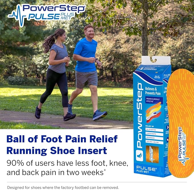 PowerStep Pulse Plus Met - Ball of Foot Pain Relief Shoe Insoles - Running Shoe Orthotics for Metatarsal Foot Pain, and Morton's Neuroma Relief - Made in The USA (M 7-7.5, F 9-9.5)