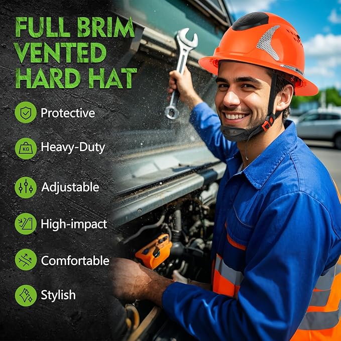 GREEN DEVIL Matrix Full Brim Hard Hat with Headlight Vented Construction Safety Helmet OSHA Approved Cascos De Construccion Work Hardhat for Men&Women