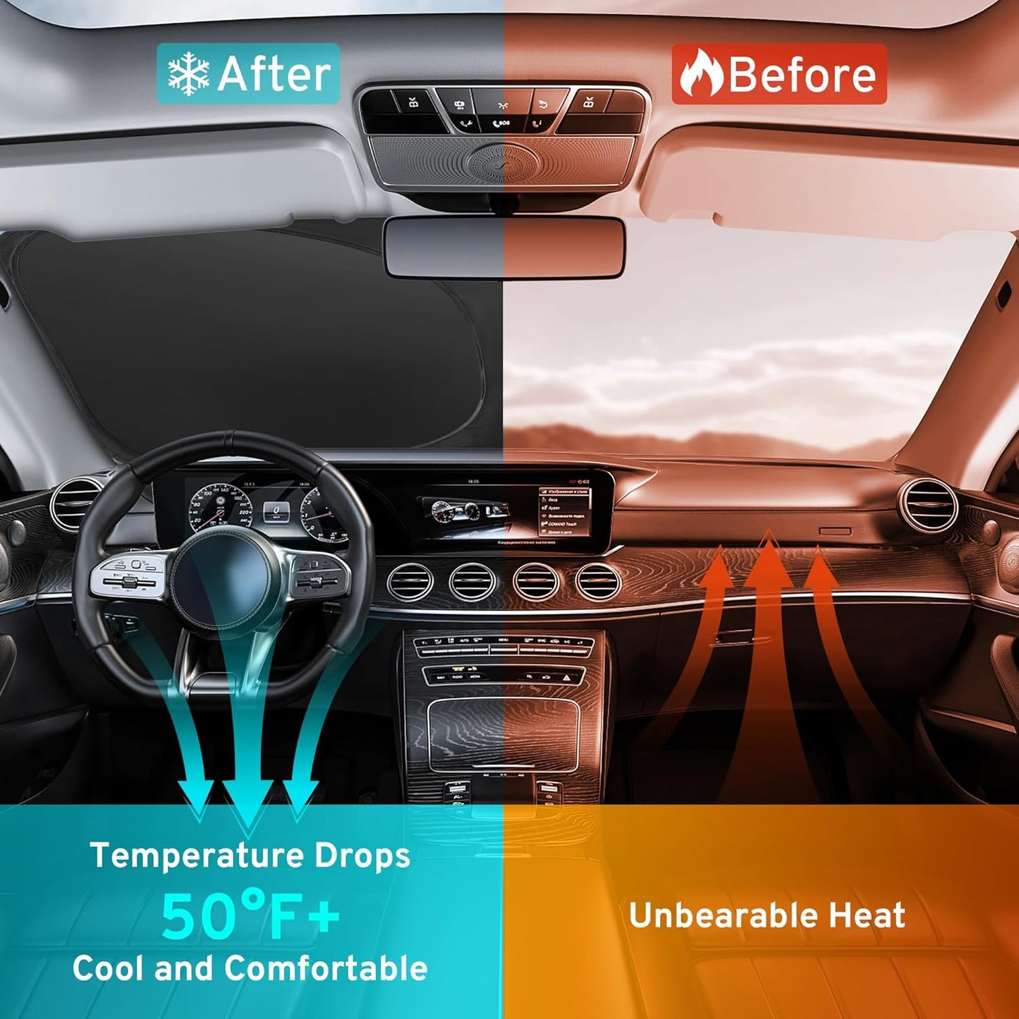 XHRING Windshield Sun Shade Sunshade Compatible with Hyundai Kona 2025 2024 Accessories Car Front Window Sun Shield Cover