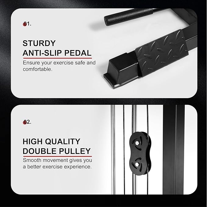 LAT All-in-one Machine with High and Low Pulley Station, LAT PullDown and LAT Row Cable Machine, LAT Tower with Adjustable Leg Support for Home Gym Total Body Training