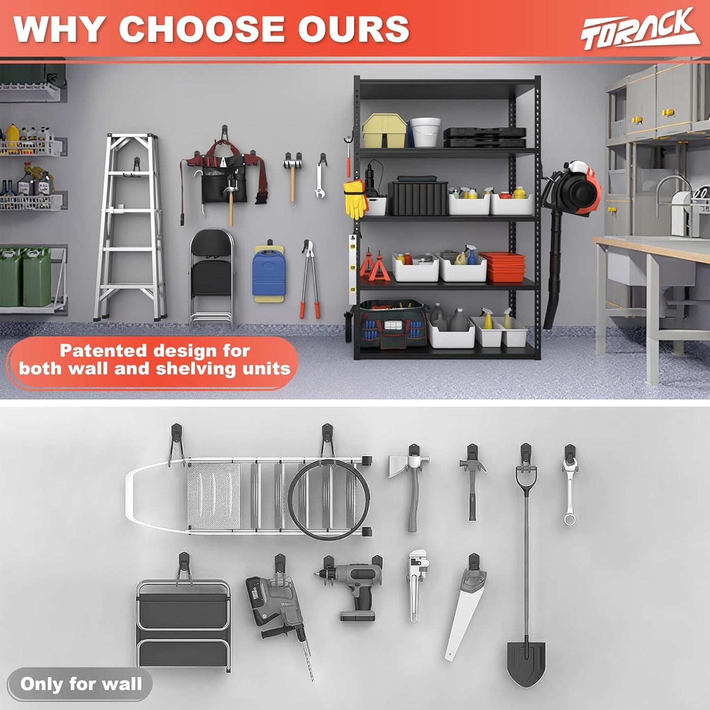 TORACK 15PCS Garage Storage System Hooks, Shelving Hooks for Keyhole Shelving Units Wall Mount Utility Hooks for Tools, Ladders, Cords, Folding Chairs, Shovels and Rakes(Black)