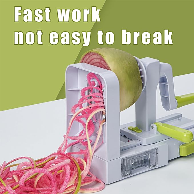 5-Blade Vegetable Spiralizer for Veggie Noodles – Quick Kitchen Slicer with 4 Interchangeable Blades for Carrots, Potatoes, Cucumbers, and Luffa (White)