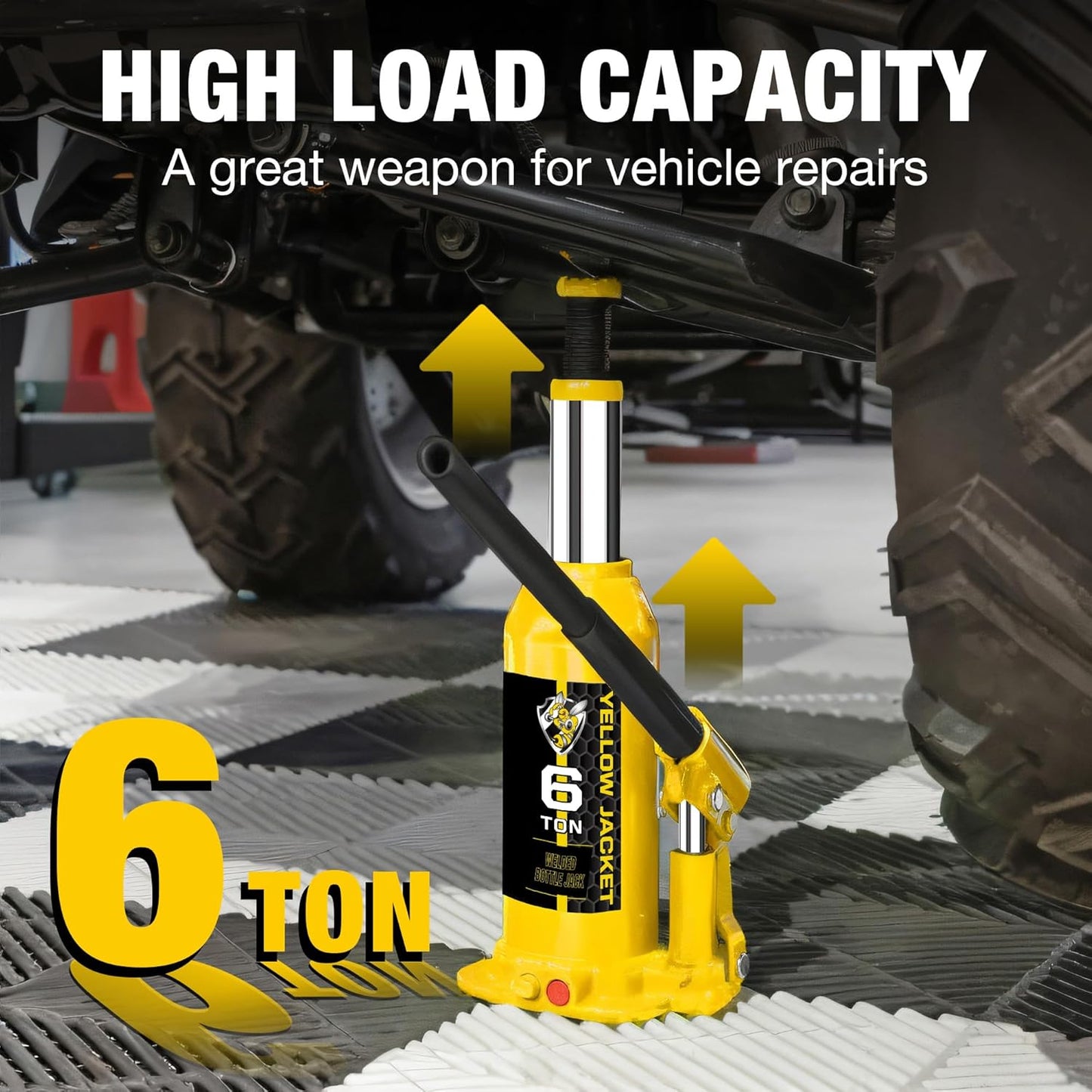 YELLOW JACKET 6 Ton Muti-Directional Welded Bottle Jack(12,000lb) for Car, Pickup, Truck, RV, Auto Repair