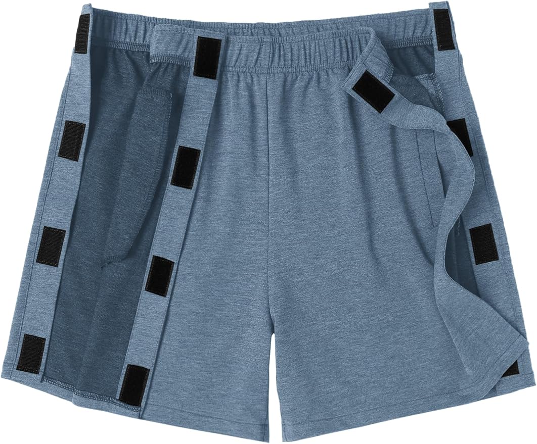 Deyeek Unisex Tear Away Shorts Snap On Athletic Cotton Shorts Post Knee Surgery Recovery Hip Replacement Pants with Pockets