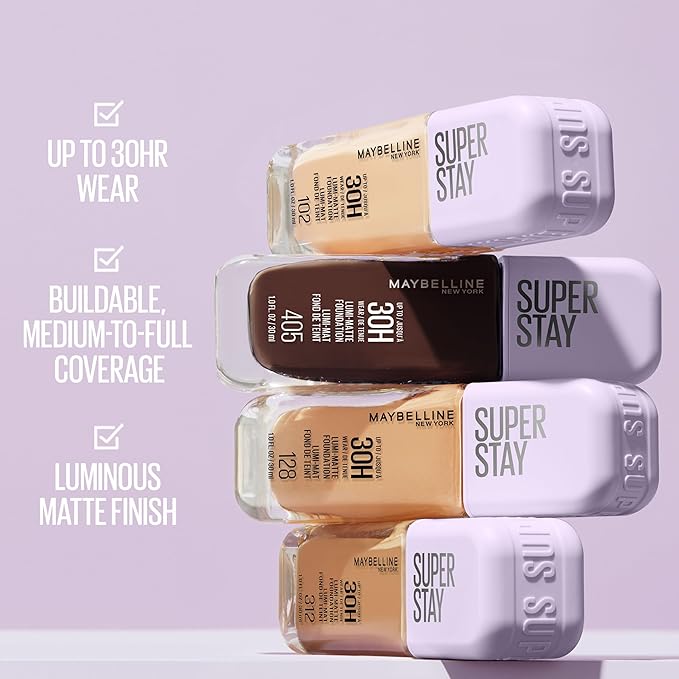 Maybelline Super Stay Lumi-Matte Foundation, Lightweight and Buildable Full Coverage Foundation Makeup For Up To 30HR Wear, 375, 1 Count