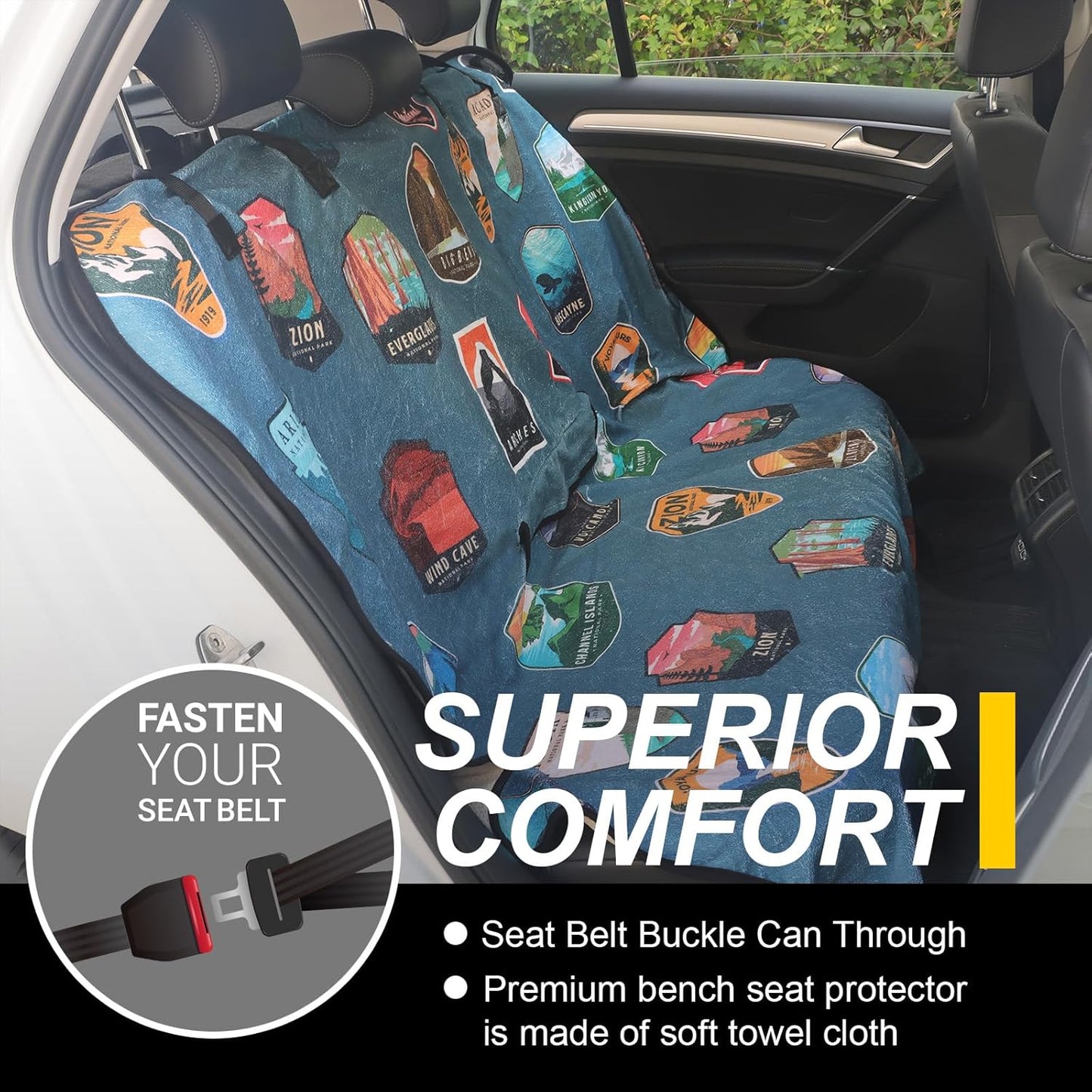 Back Seat Cover for Car Trucks Van SUV,Waterproof Rear Bench Towel Seat Covers for Dogs and Kids,Automotive Backseat Protector (National Parks)