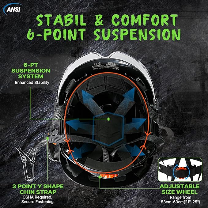 AOLAMEGS Construction Safety Hard Hat - ANSI Z89.1 Type Ι OSHA Approved Safety Helmets with Chin Straps Lightweight Reflective Vented ABS Hard Hats For Men Women Industrial Workwear 6-point Suspension