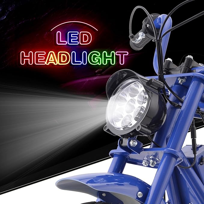 Gas Mini Chopper Bike, DB004 Model 49.4 CC 2-Stroke Dirt Bike with Big Headlight, Premium Tire, Metal Frame, Disc Brakes, Max Load 165Lbs, Up to 20Mph, EPA Approved