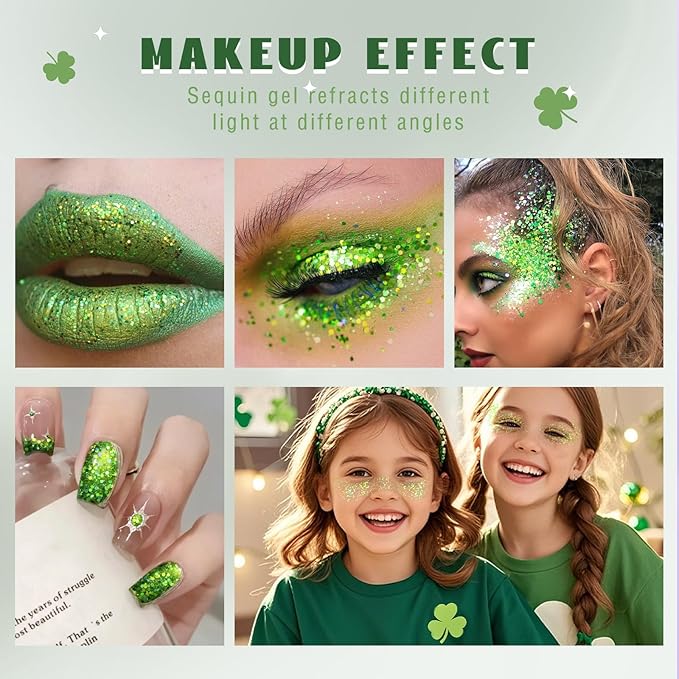 Roll-on Holographic Body Glitter Gel for Face Hair, Chameleon Color Changing Glitter Gel Under Light, Chunky Mermaid Sequins Festival Party Rave Accessories Shimmer Makeup (16# Laser Green)