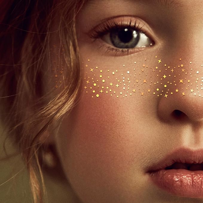 Glitter Freckles Face Tattoo, 2pcs Gold Sparkle Freckle Tattoo and 2pcs Silver Glitter Freckle,Makeup Patches, Face Glitter Speckles