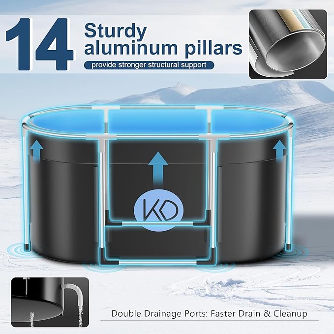 KERDOM Ice Bath Tub for Athletes, Portable Cold Plunge Tub, XL 129 Gal Bathtub for Recovery, Large Oval Foldable Bathtub with Cover for Cold Water Therapy at Home, Gyms, Outdoor, Indoor