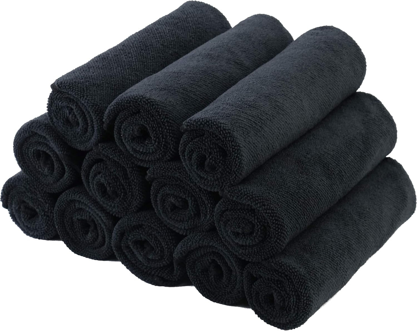 POLYTE Premium Microfiber Cleaning Towel,16 x 16 in, 12 Pack (Black)