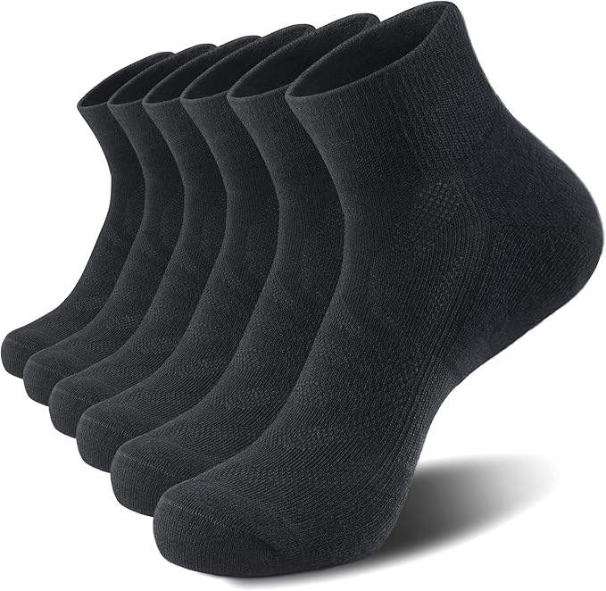 Lapulas 6 Pack Men's Ankle Socks with Cushion, Cotton Quarter Socks for Sport Training Running